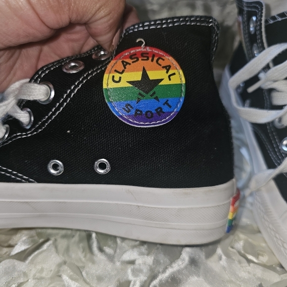 Rainbow Canvas Converse Style High Top | Rainbow Sole Size 4=36 - Picture 2 of 13